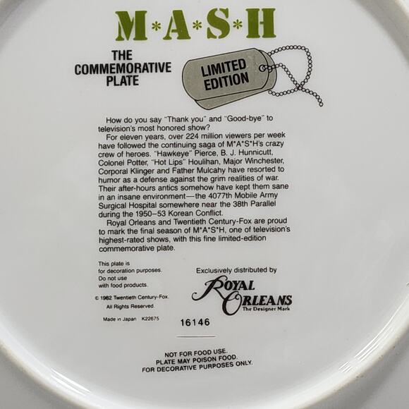 Vintage Royal Orleans Mash 4077th Commemorative Plate Limited Edition with Box - Picture 5 of 9